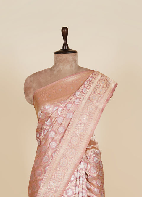 Peach Banarasi Silk Handloom Pure Saree For Women