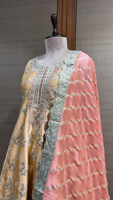 Raw Silk Embroidered Anarkali Set