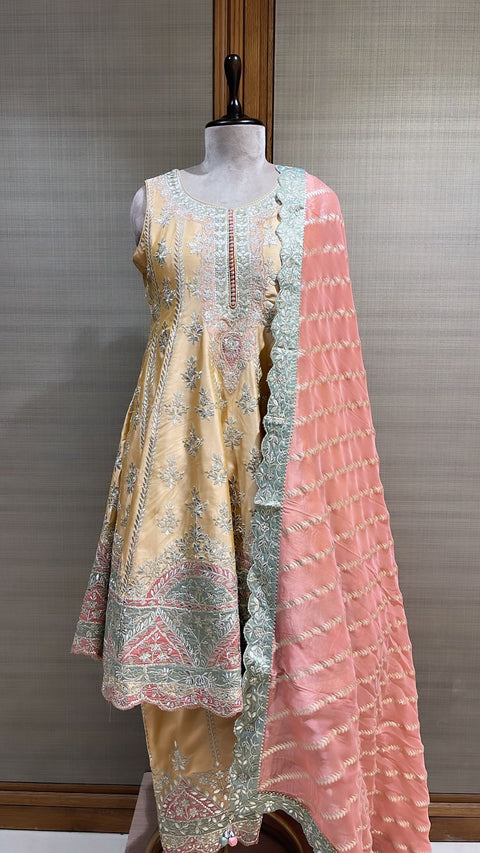 Raw Silk Embroidered Anarkali Set