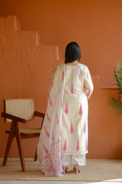 HERITAGE INDIA OFFICIAL - Ivory White Pure Chanderi Suit Set, with Pants and Dupatta