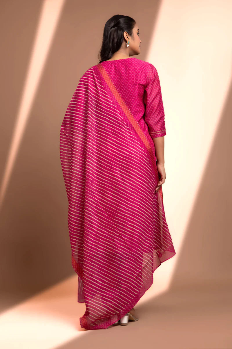 HERITAGE INDIA - PINK STRAIGHT FIT CHANDERI KURTA SET (WITH PANT AND DUPATTA)