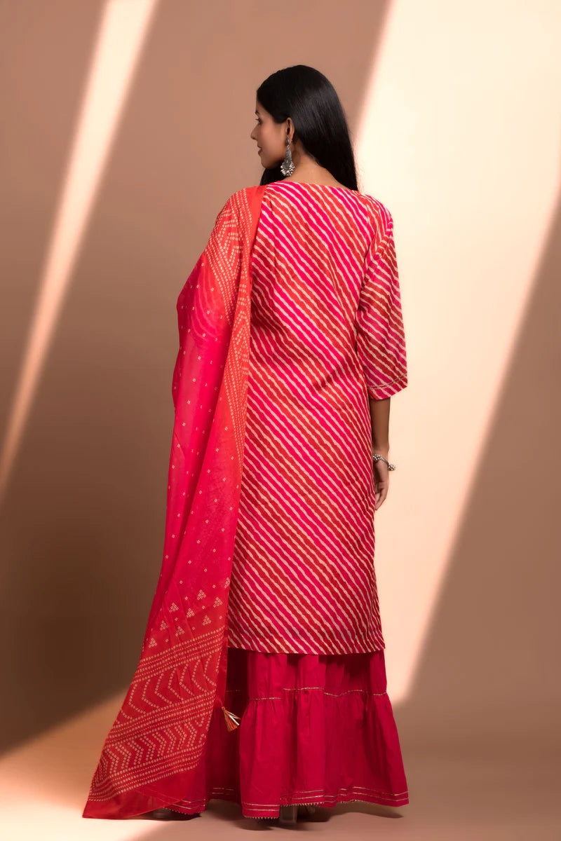 HERITAGE INDIA - PINK STRAIGHT FIT CHANDERI KURTA SET (WITH SHARARA AND DUPATTA)