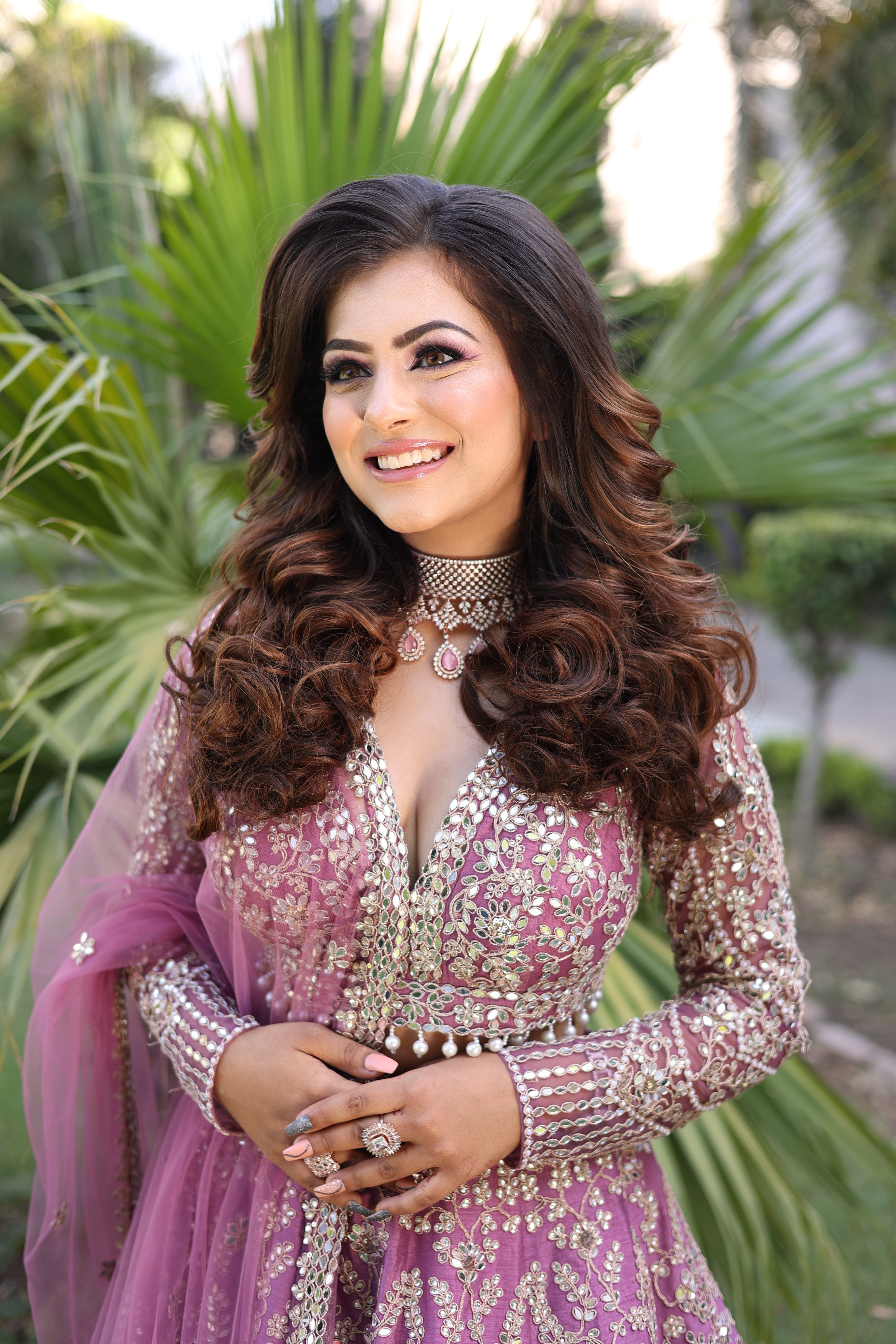 Lilac Net Sequin And Bead Embroidered Lehenga Set