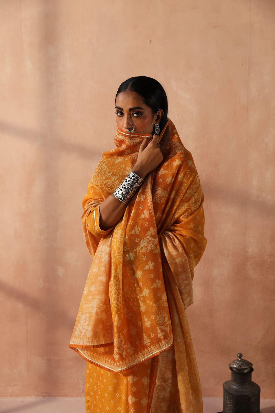 HERITAGE INDIA - YELLOW CHANDERI SUIT SET (WITH PANTS & DUPATTA)