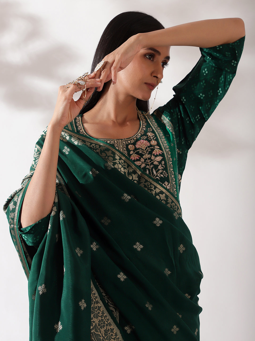 HERITAGE INDIA - GREEN DOLA JACQUARD SUIT SET (WITH PANTS AND DUPATTA)