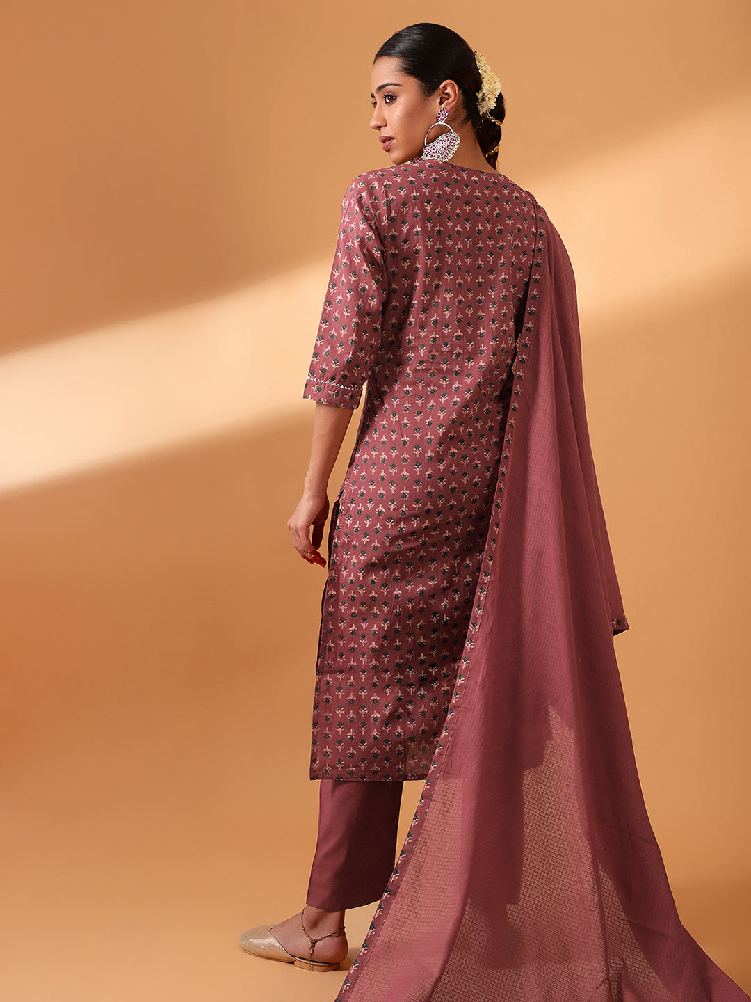 HERITAGE INDIA - MAROON HAND BLOCK PRINTED COTTON KURTA SET (WITH PANTS AND DUPATTA)