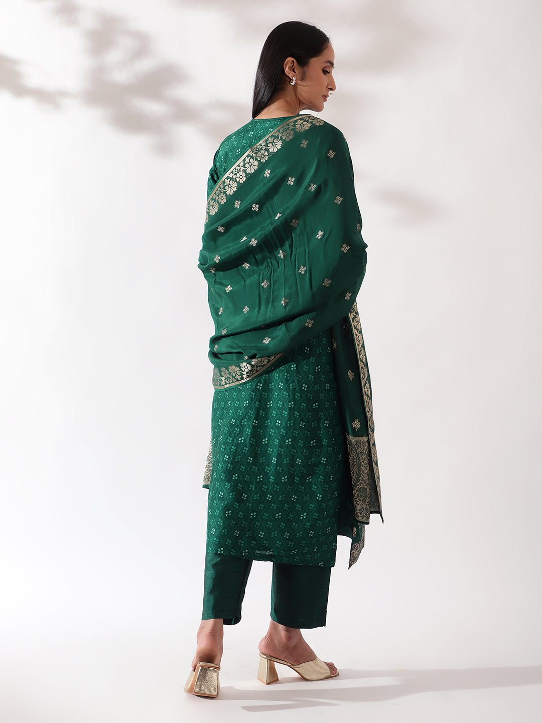 HERITAGE INDIA - GREEN DOLA JACQUARD SUIT SET (WITH PANTS AND DUPATTA)