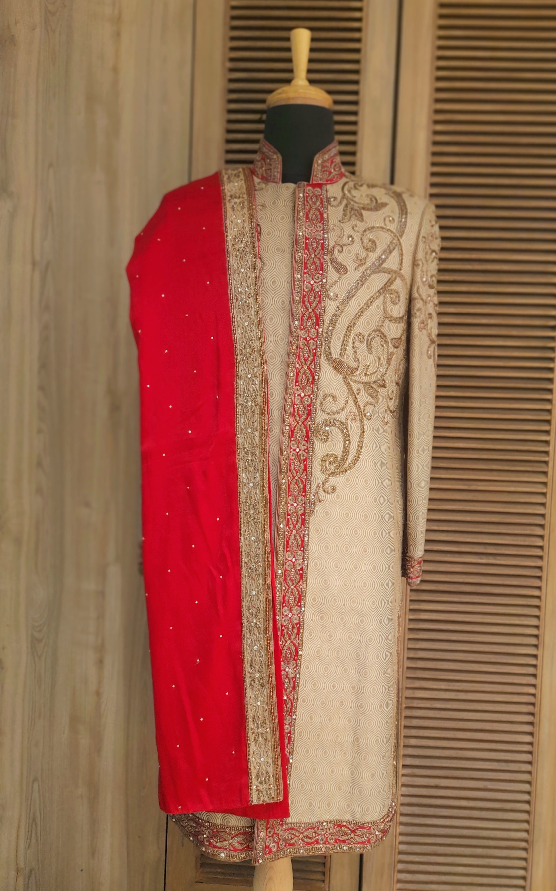 Gold Vintage Brocade Embroidered Sherwani Set