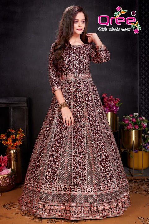 Wine Sequins Work Lehenga Set