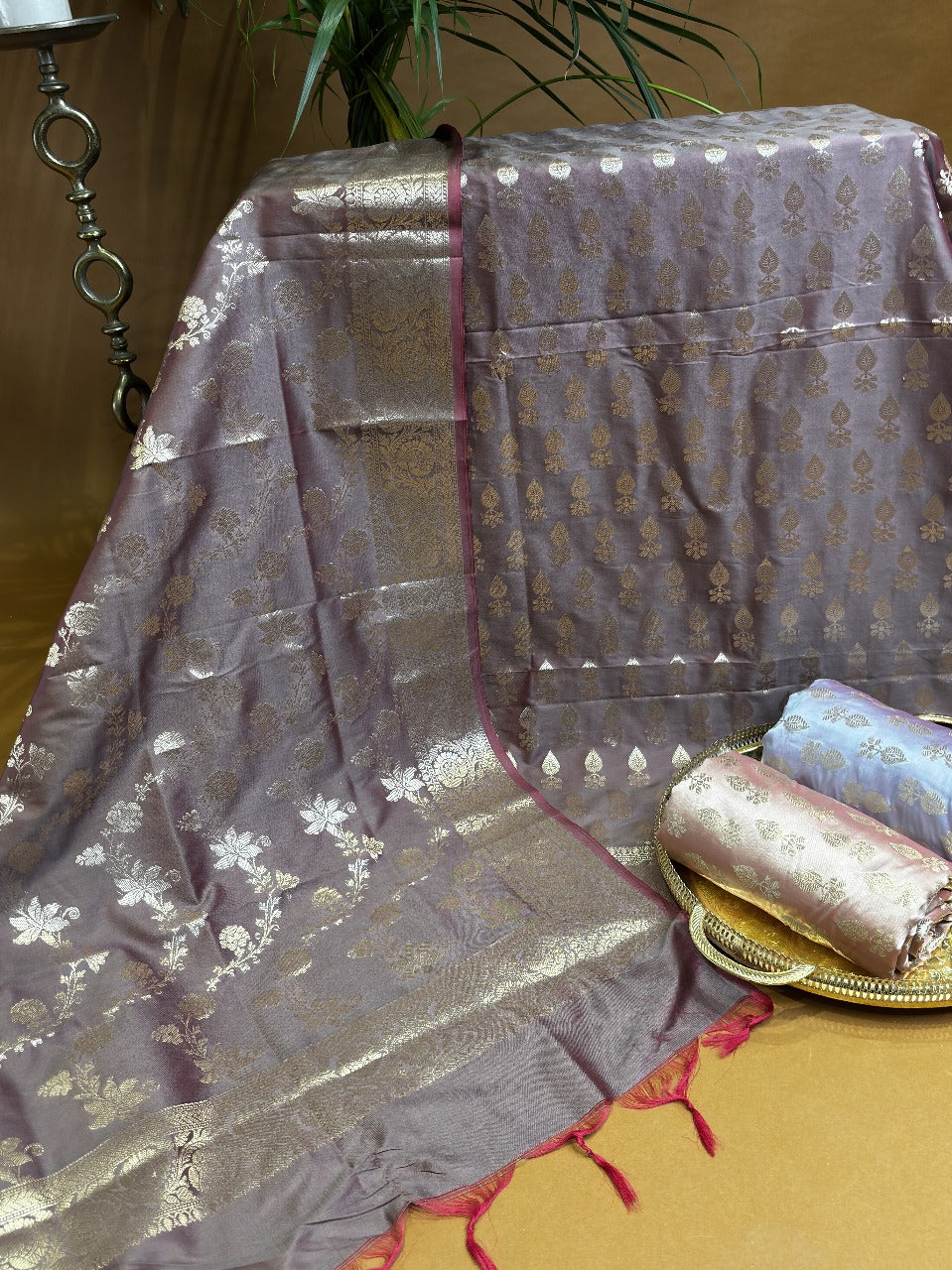 Lilac colour silk suit with dupatta