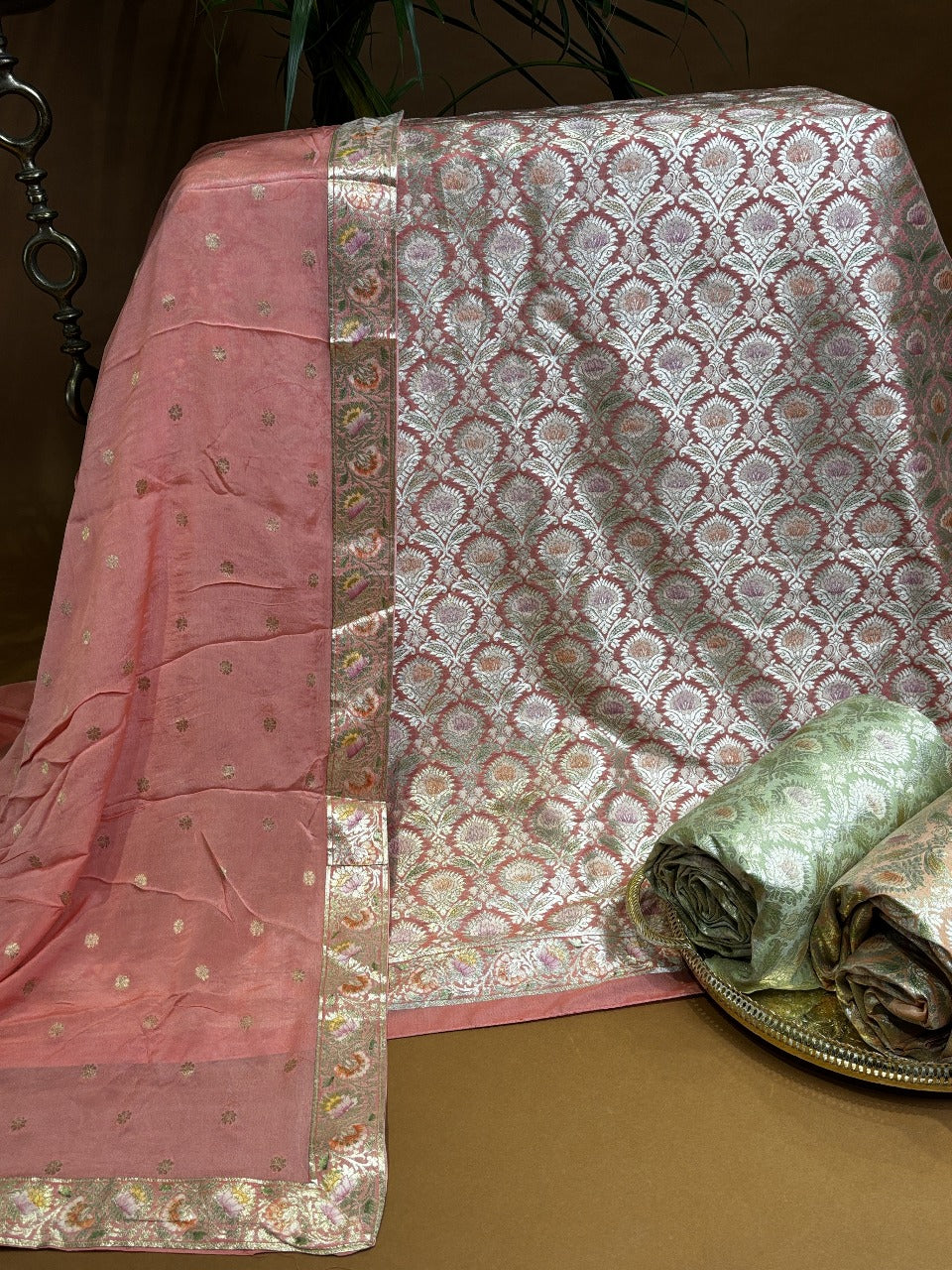 Orange fabric banarasi silk suit with dupatta