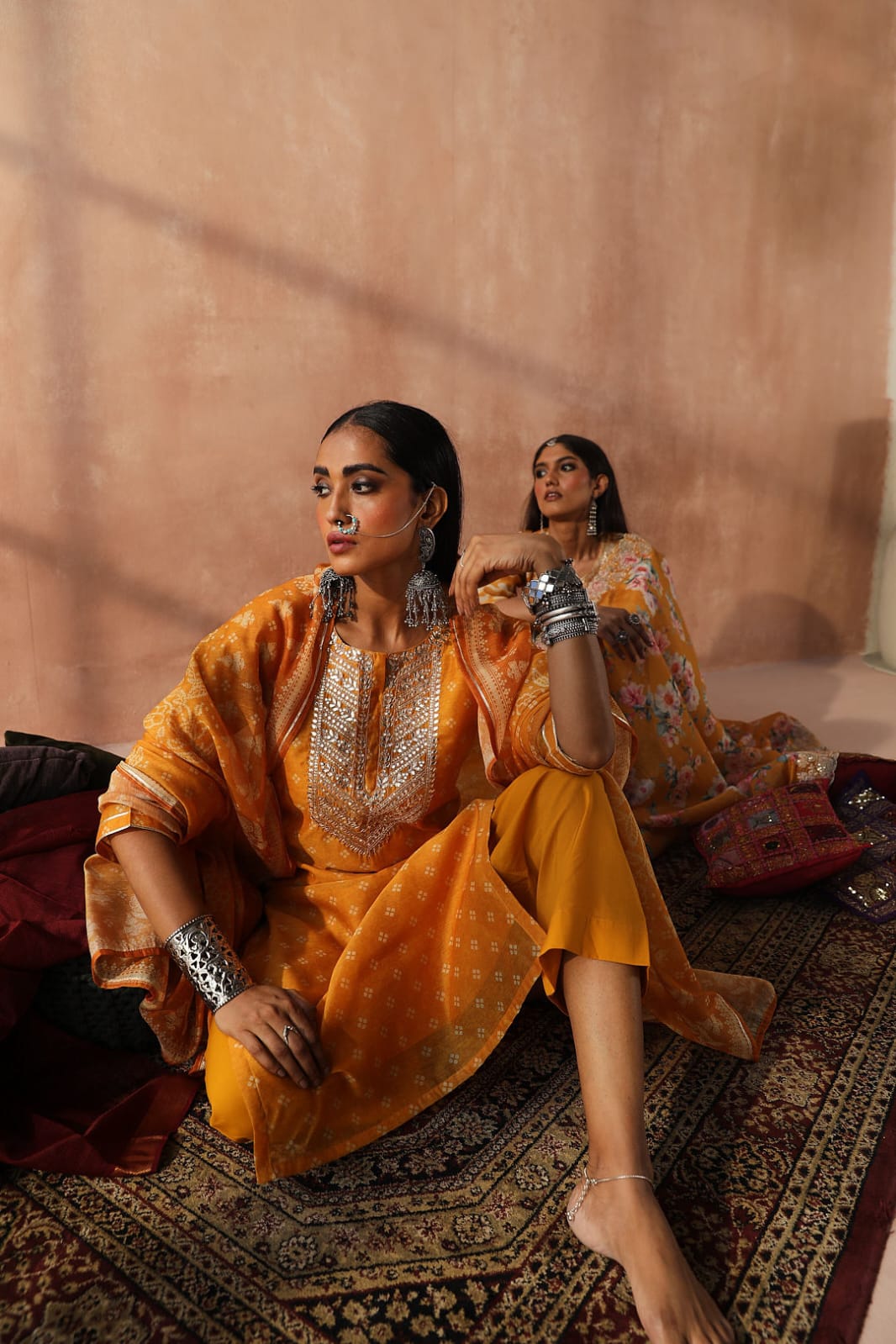 HERITAGE INDIA - YELLOW CHANDERI SUIT SET (WITH PANTS & DUPATTA)