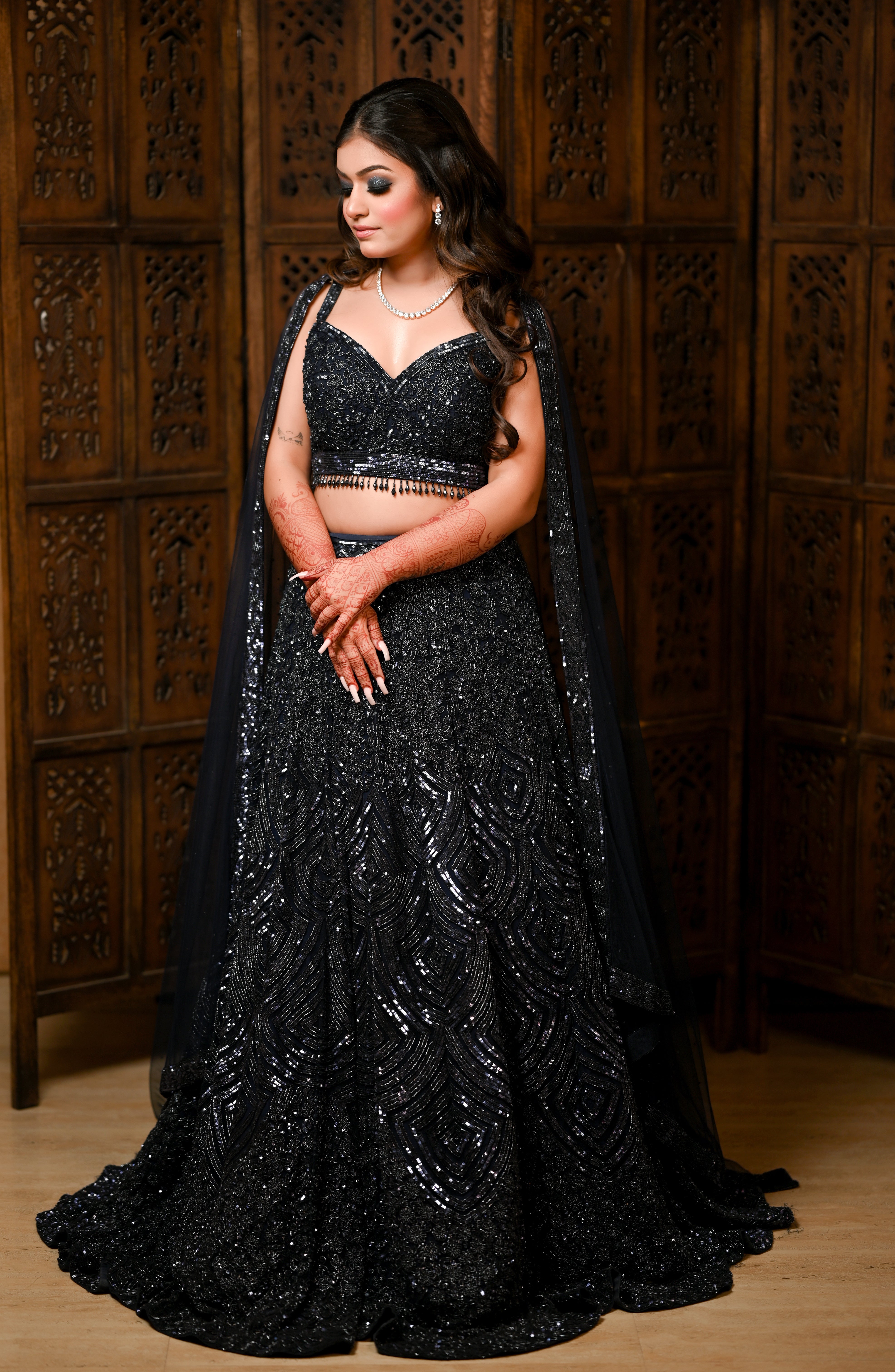 Blue Net Embroidery Sweetheart Neck Lehenga Set For Women