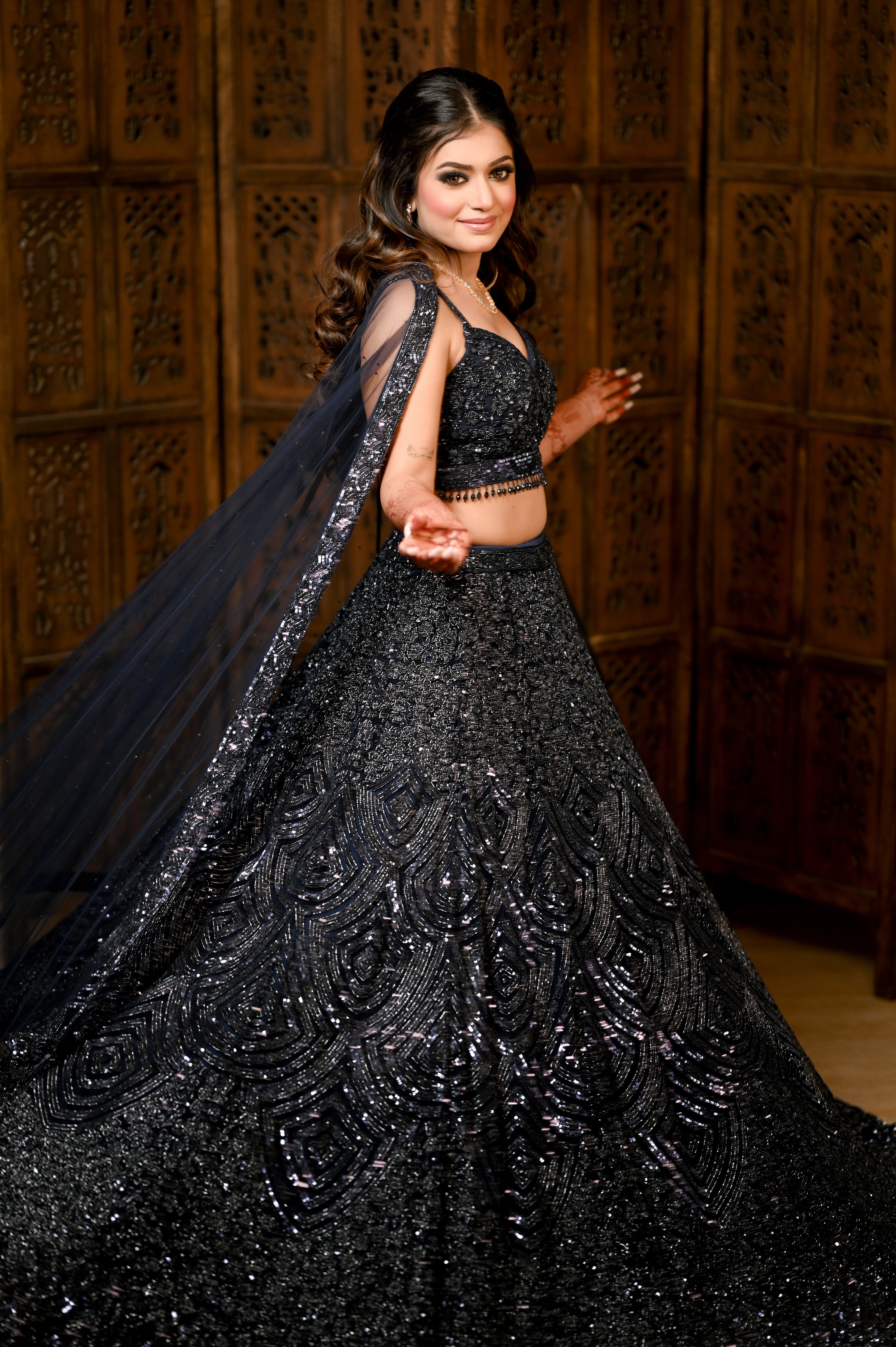 Blue Net Embroidery Sweetheart Neck Lehenga Set For Women