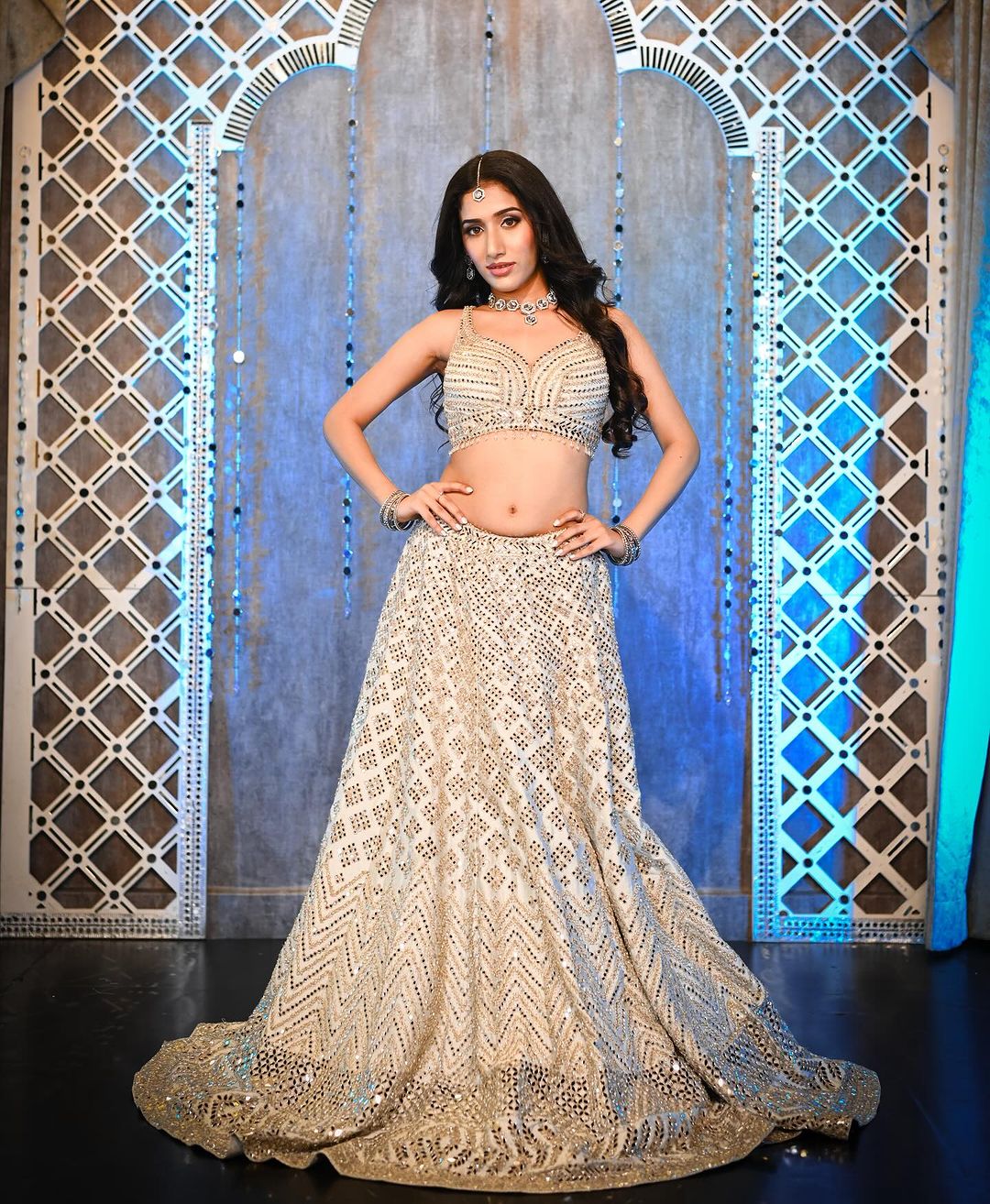 Sky Blue Blouse And Lehenga: Raw Silk & Dupatta: Net Set For Women