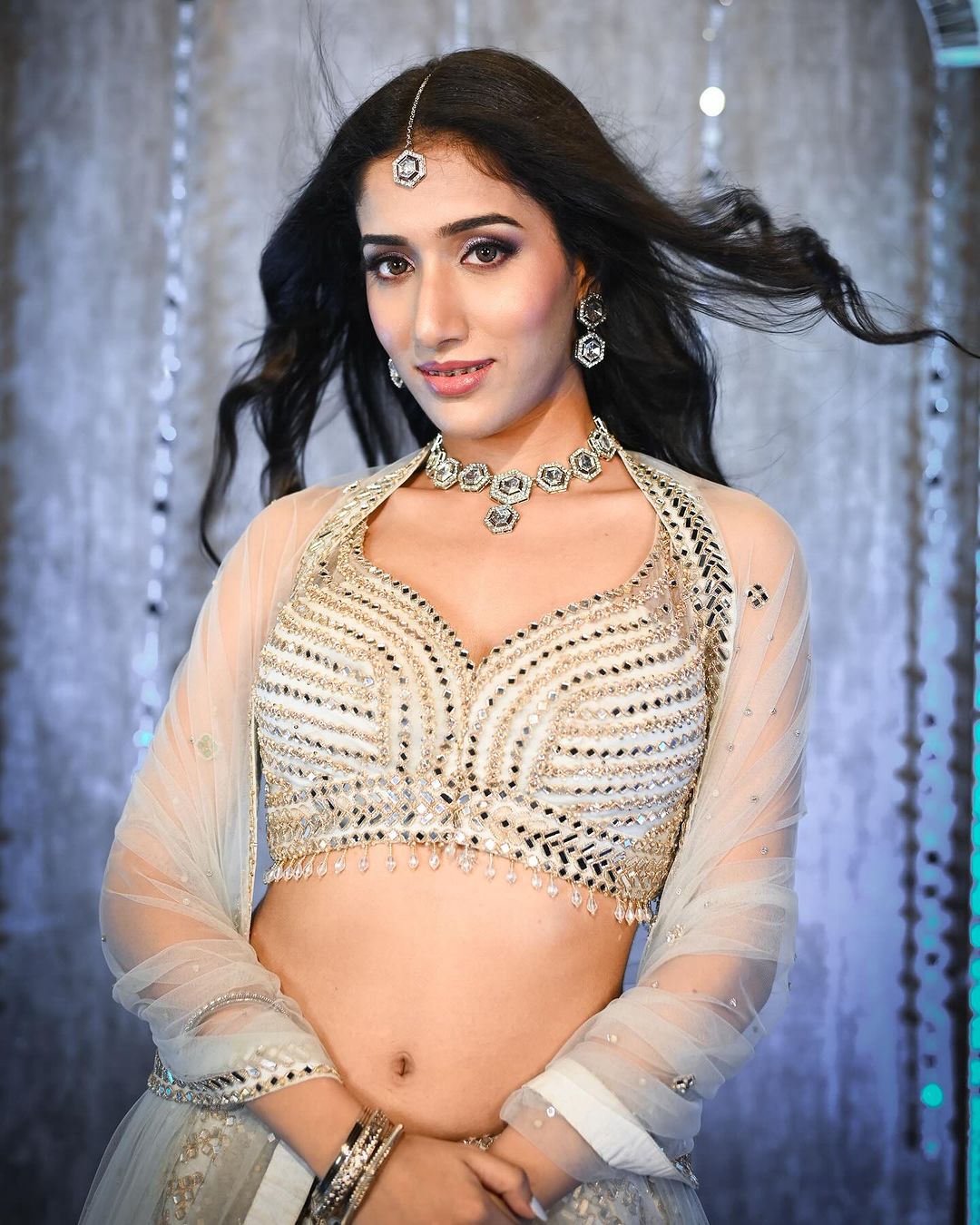 Sky Blue Blouse And Lehenga: Raw Silk & Dupatta: Net Set For Women