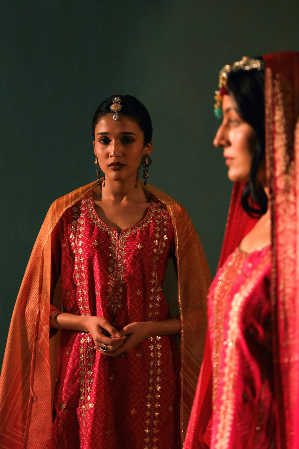 BRIGHT PINK BANDHANI CHANDERI SUIT SET (WITH PANTS AND DUPATTA)