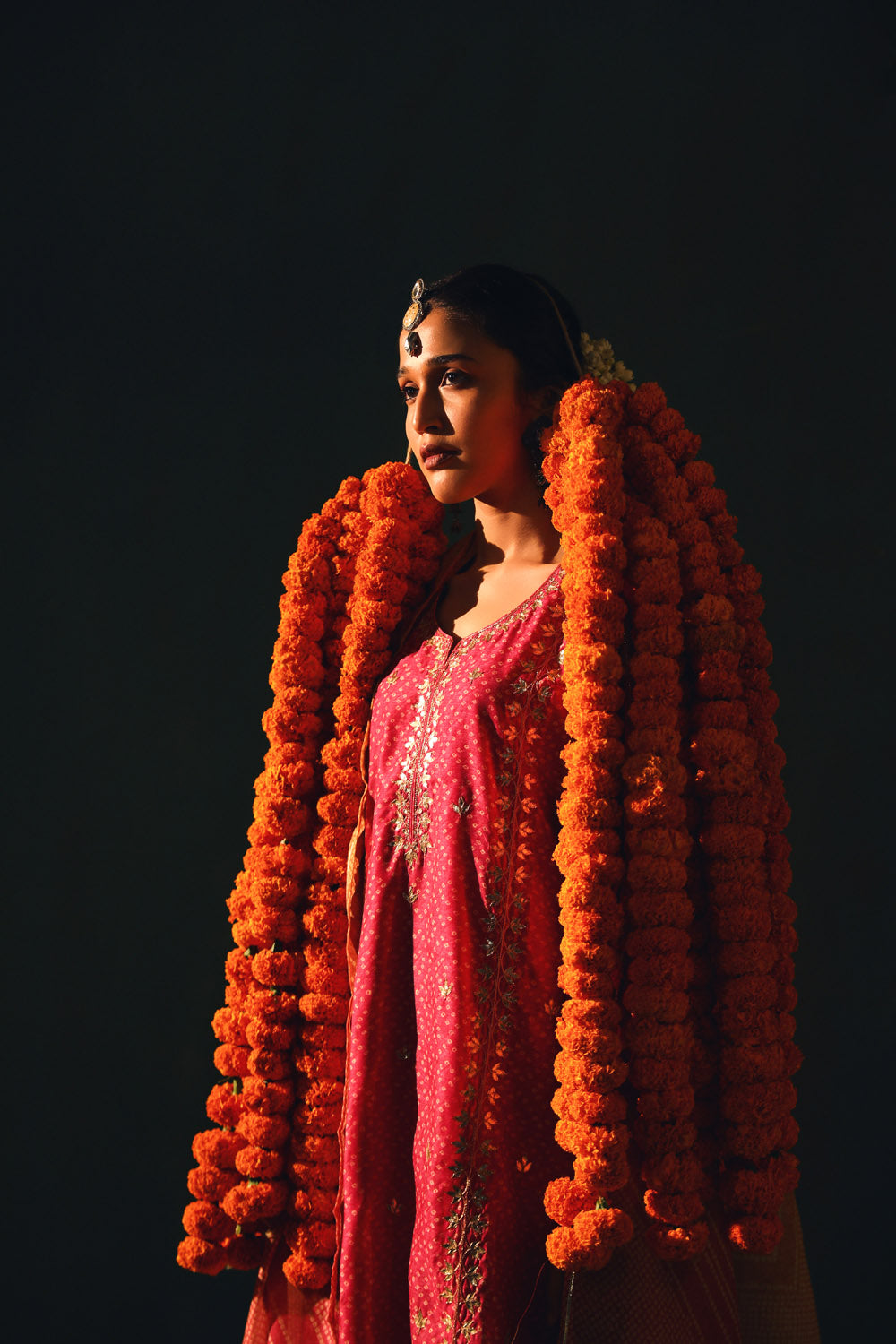 BRIGHT PINK BANDHANI CHANDERI SUIT SET (WITH PANTS AND DUPATTA)