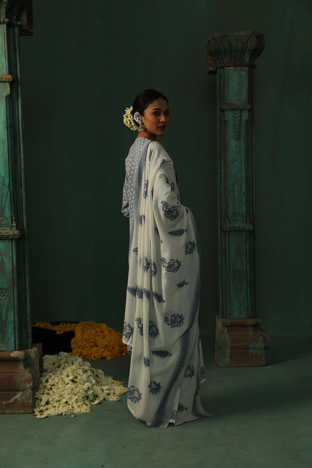 SEA BLUE COTTON STRAIGHT FIT SUIT SET (WITH PANTS AND DUPATTA)