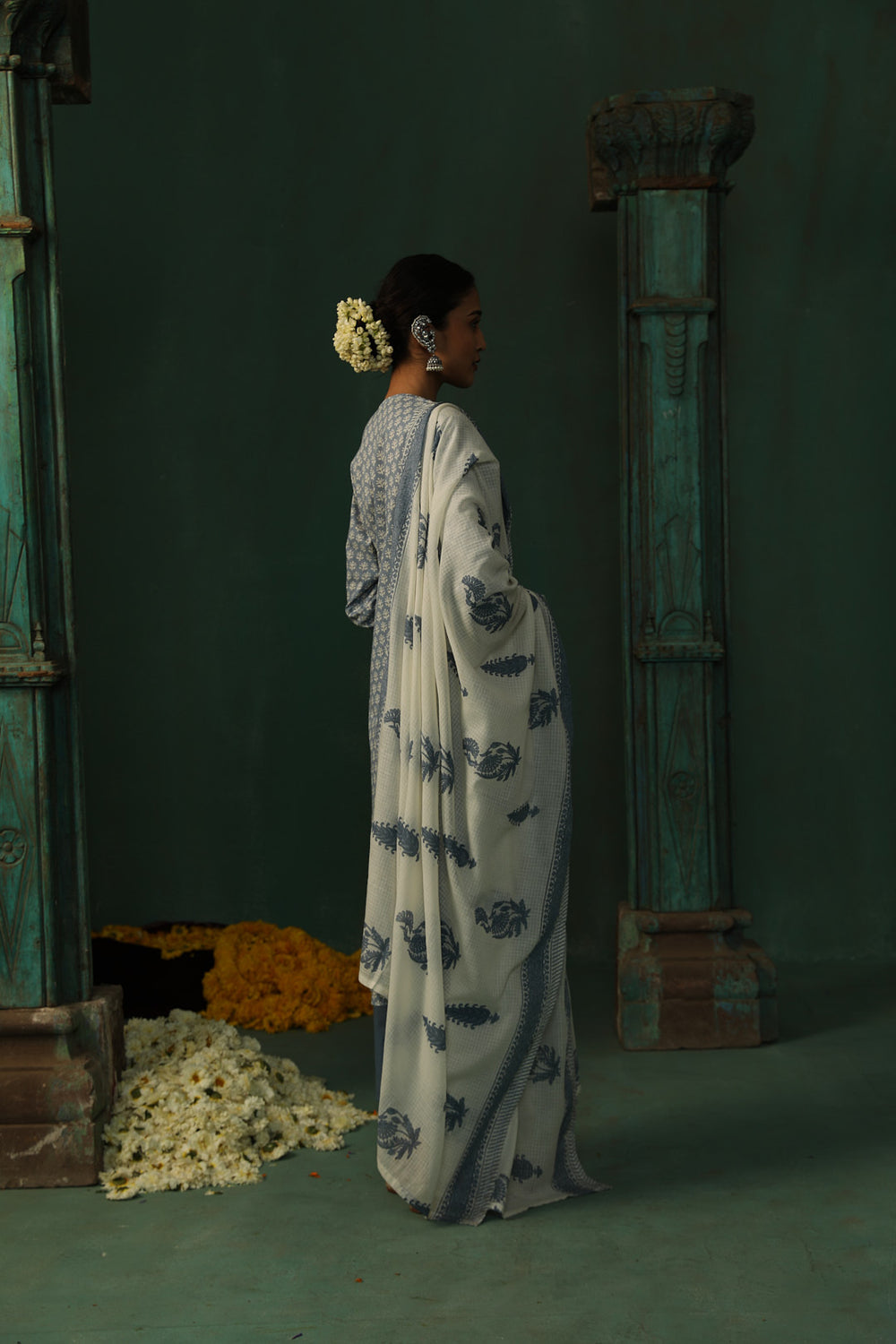 SEA BLUE COTTON STRAIGHT FIT SUIT SET (WITH PANTS AND DUPATTA)