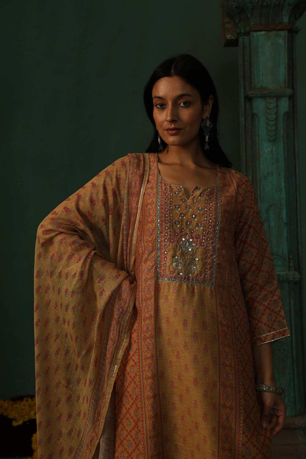 MUSTARD LINEN SUIT SET (WITH PANTS AND DUPATTA)