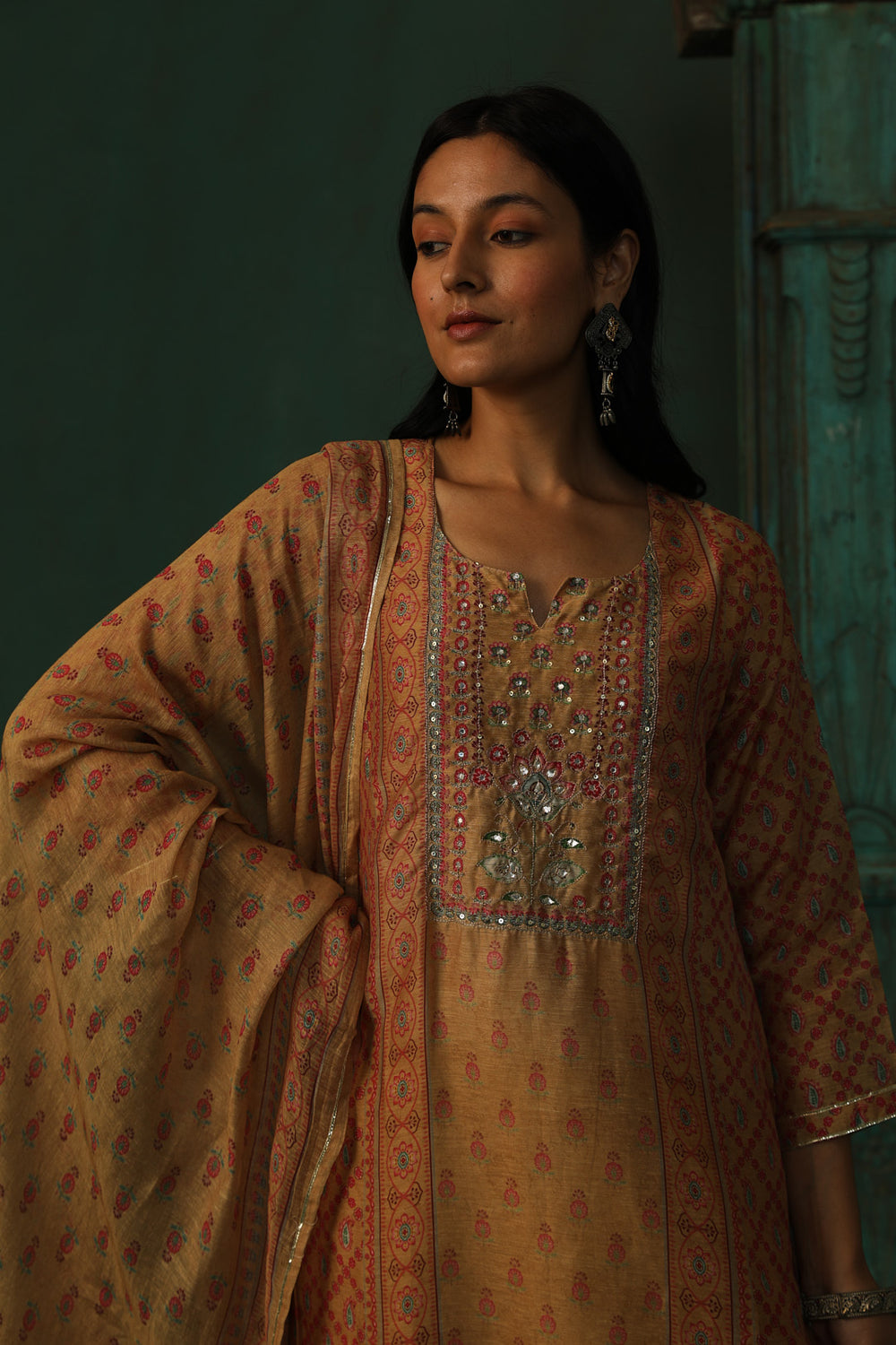 MUSTARD LINEN SUIT SET (WITH PANTS AND DUPATTA)