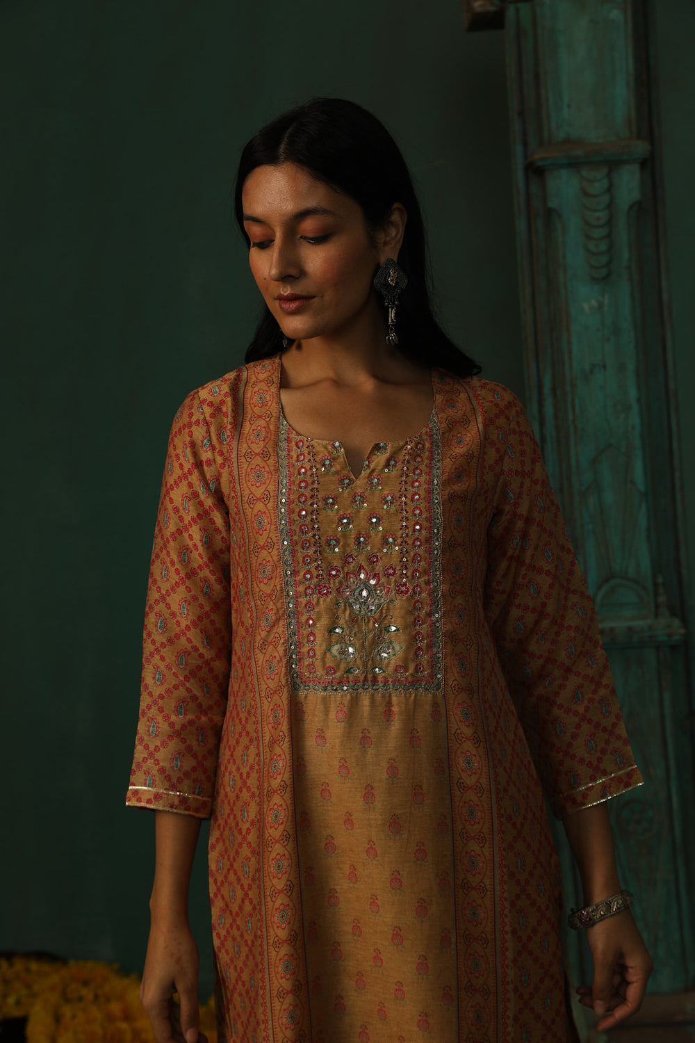 MUSTARD LINEN SUIT SET (WITH PANTS AND DUPATTA)