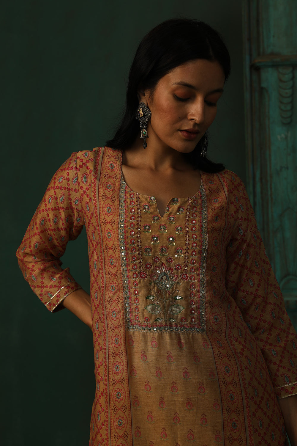 MUSTARD LINEN SUIT SET (WITH PANTS AND DUPATTA)