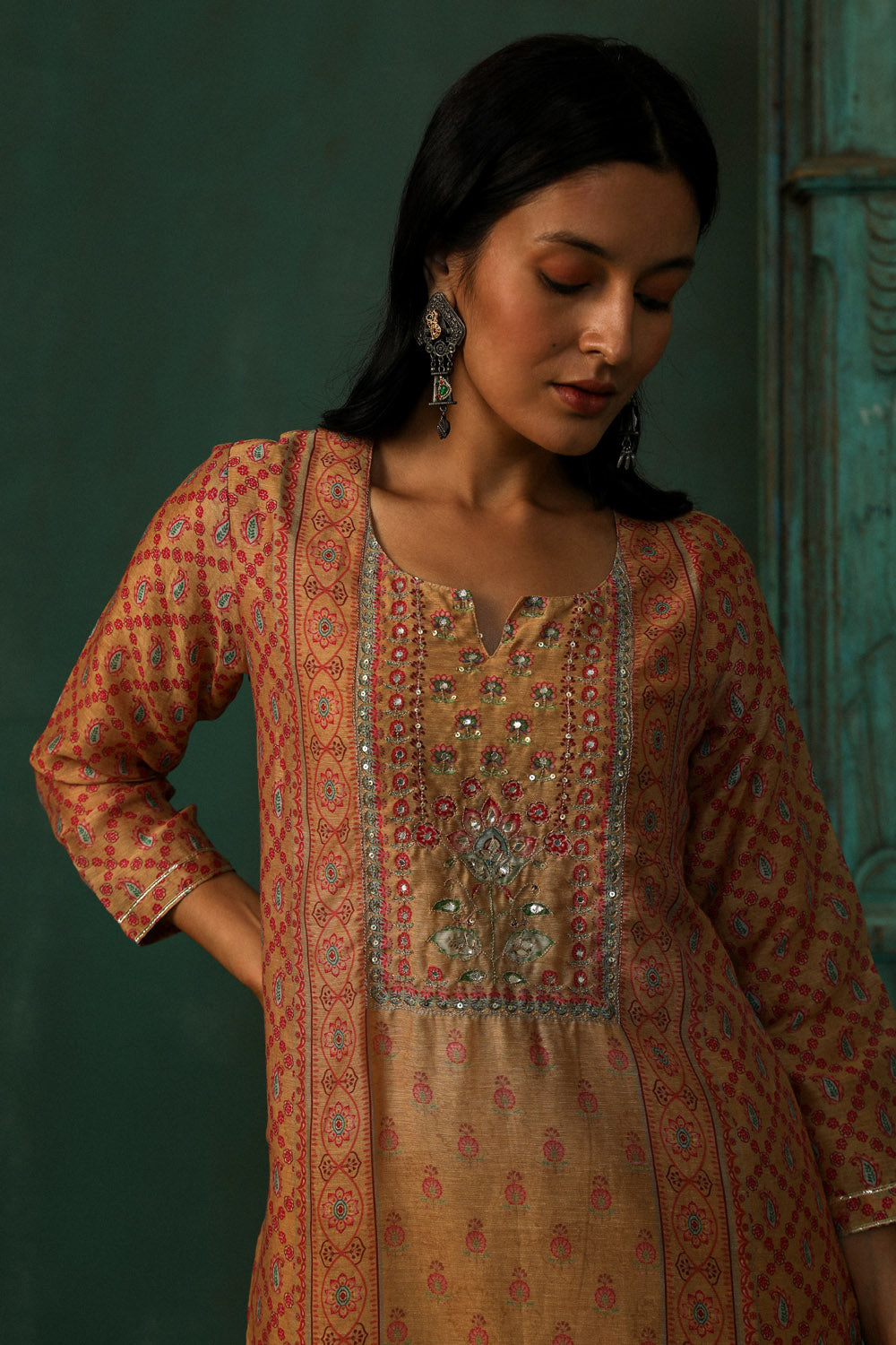 MUSTARD LINEN SUIT SET (WITH PANTS AND DUPATTA)