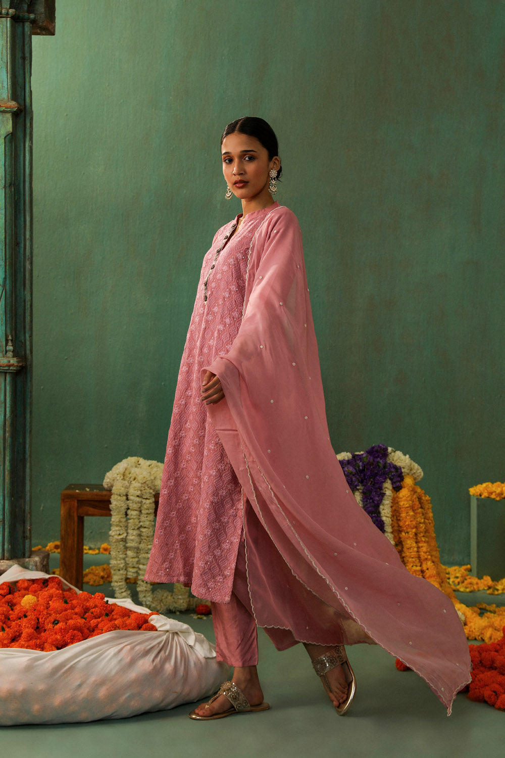 ROSE PINK COTTON SILK SUIT SET (WITH PANTS AND DUPATTA)