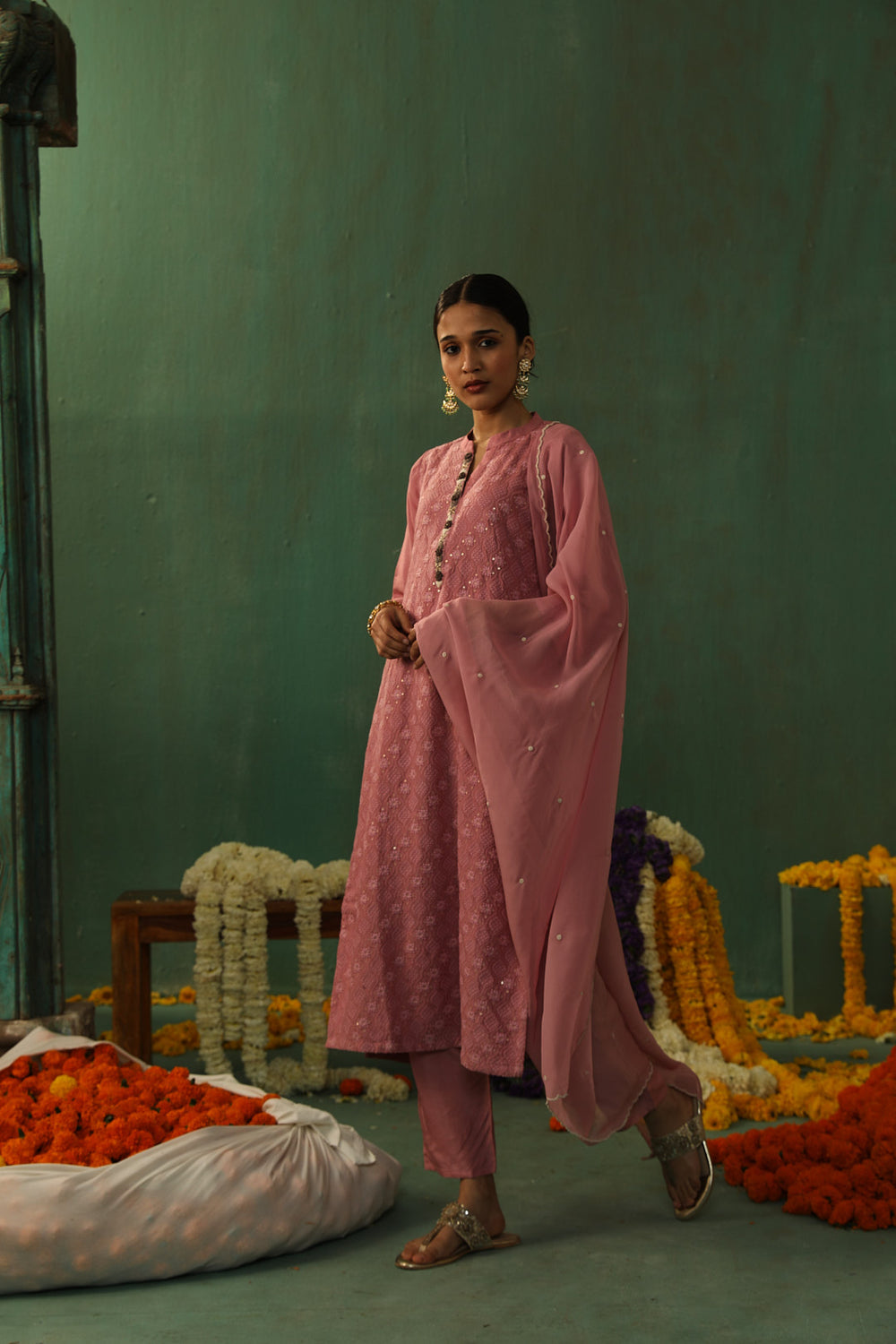ROSE PINK COTTON SILK SUIT SET (WITH PANTS AND DUPATTA)