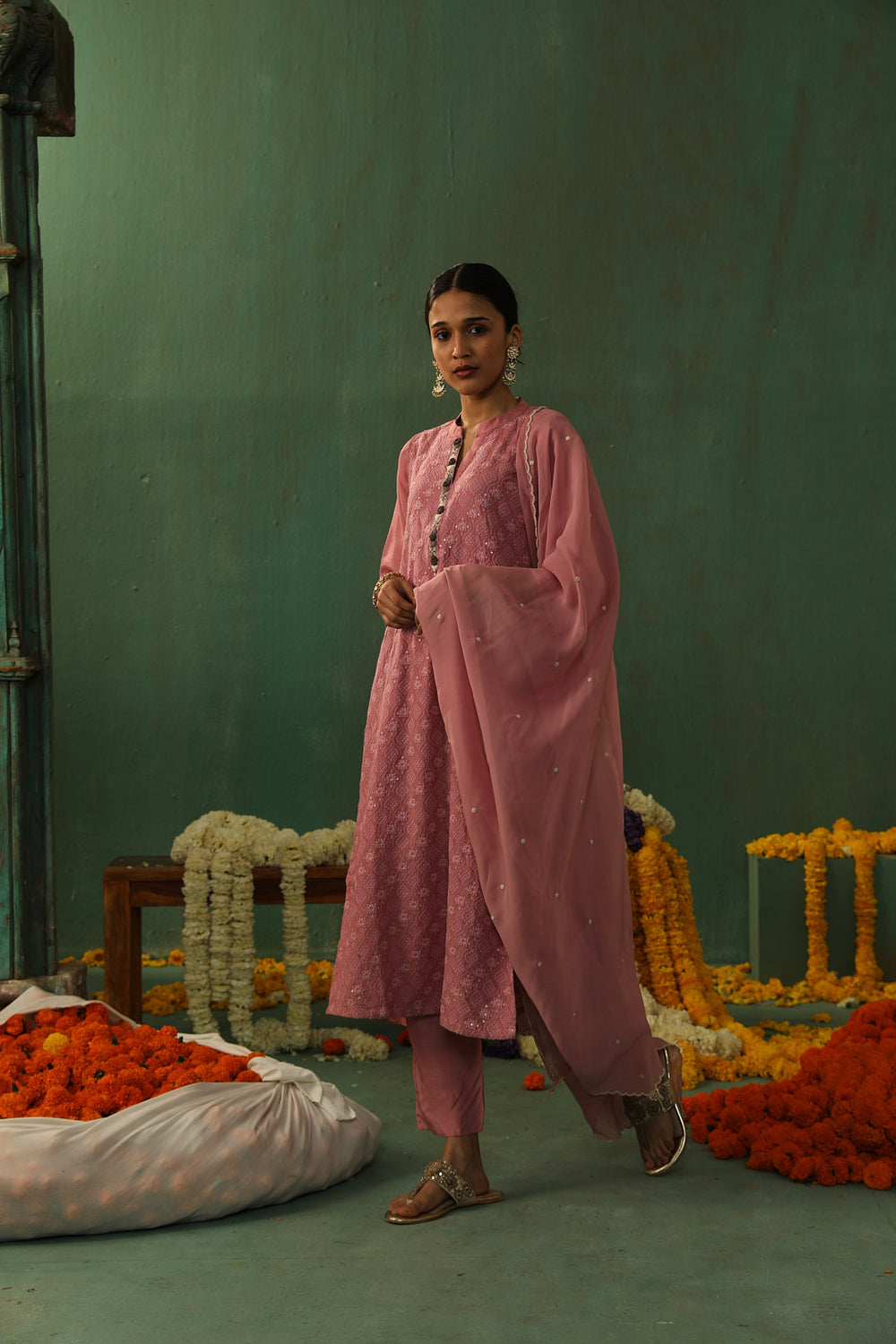 ROSE PINK COTTON SILK SUIT SET (WITH PANTS AND DUPATTA)