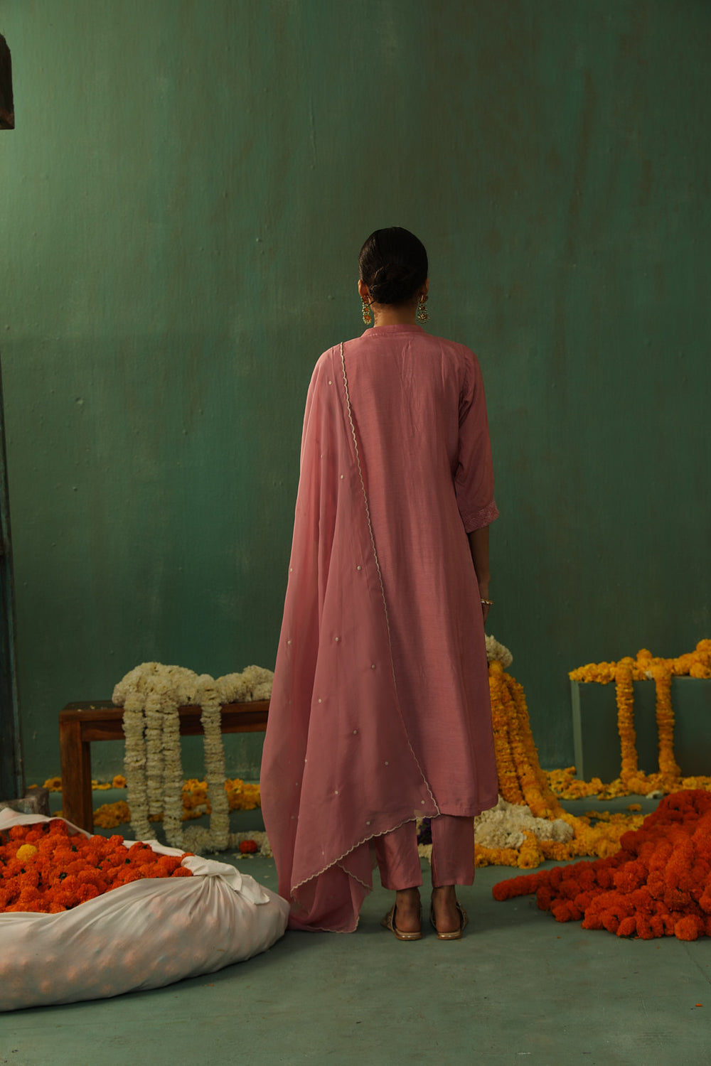 ROSE PINK COTTON SILK SUIT SET (WITH PANTS AND DUPATTA)