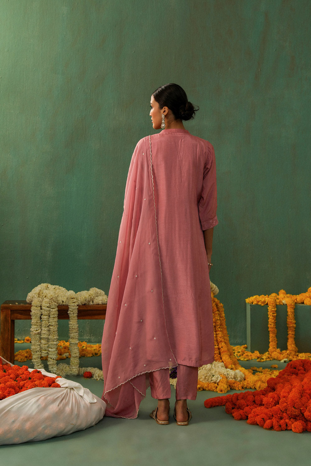 ROSE PINK COTTON SILK SUIT SET (WITH PANTS AND DUPATTA)