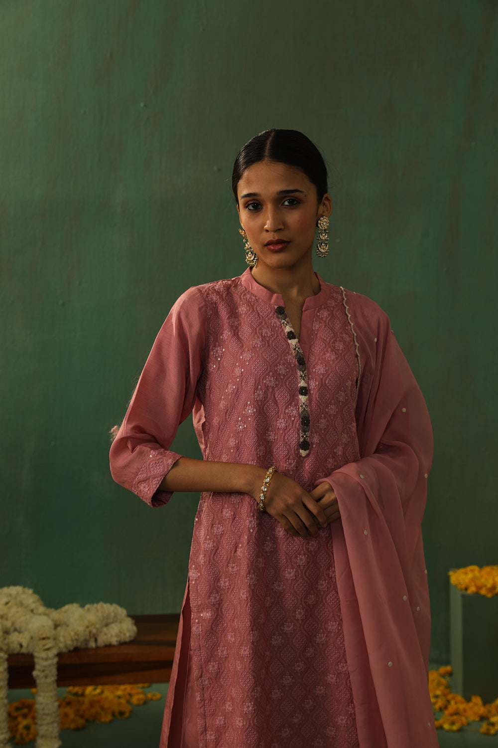 ROSE PINK COTTON SILK SUIT SET (WITH PANTS AND DUPATTA)