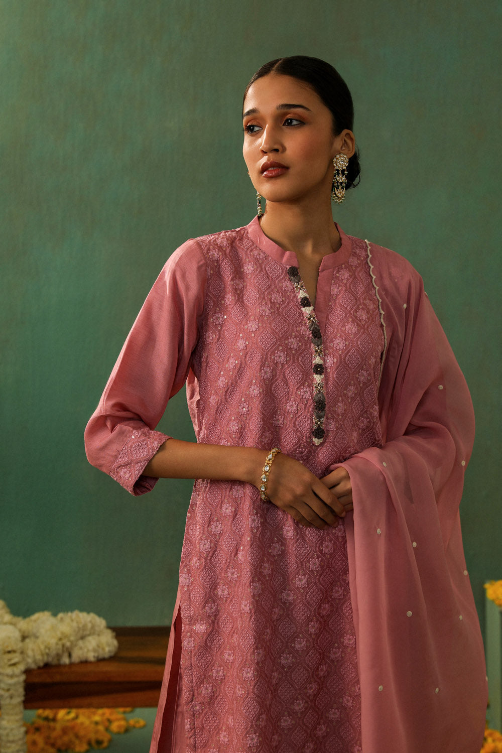 ROSE PINK COTTON SILK SUIT SET (WITH PANTS AND DUPATTA)