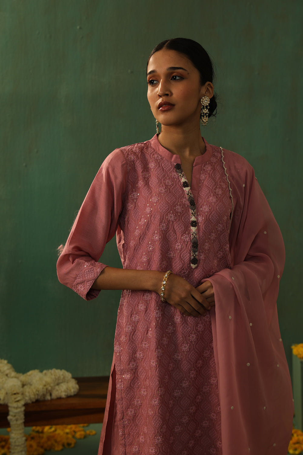 ROSE PINK COTTON SILK SUIT SET (WITH PANTS AND DUPATTA)