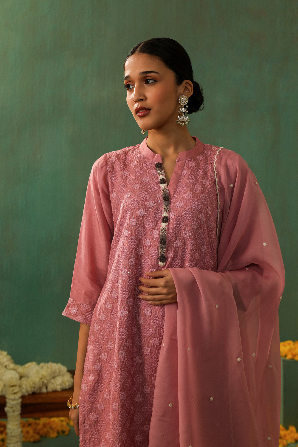 ROSE PINK COTTON SILK SUIT SET (WITH PANTS AND DUPATTA)
