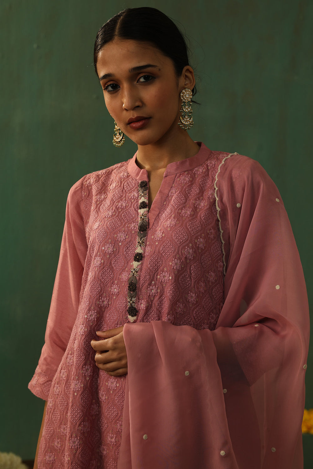 ROSE PINK COTTON SILK SUIT SET (WITH PANTS AND DUPATTA)