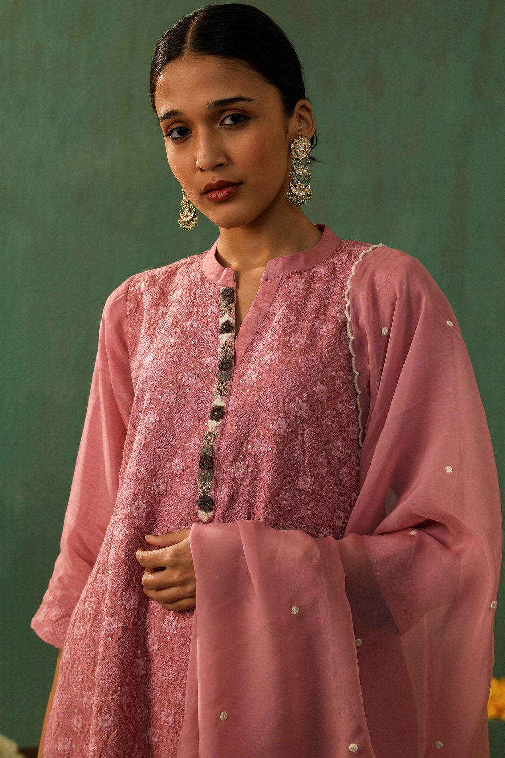 ROSE PINK COTTON SILK SUIT SET (WITH PANTS AND DUPATTA)