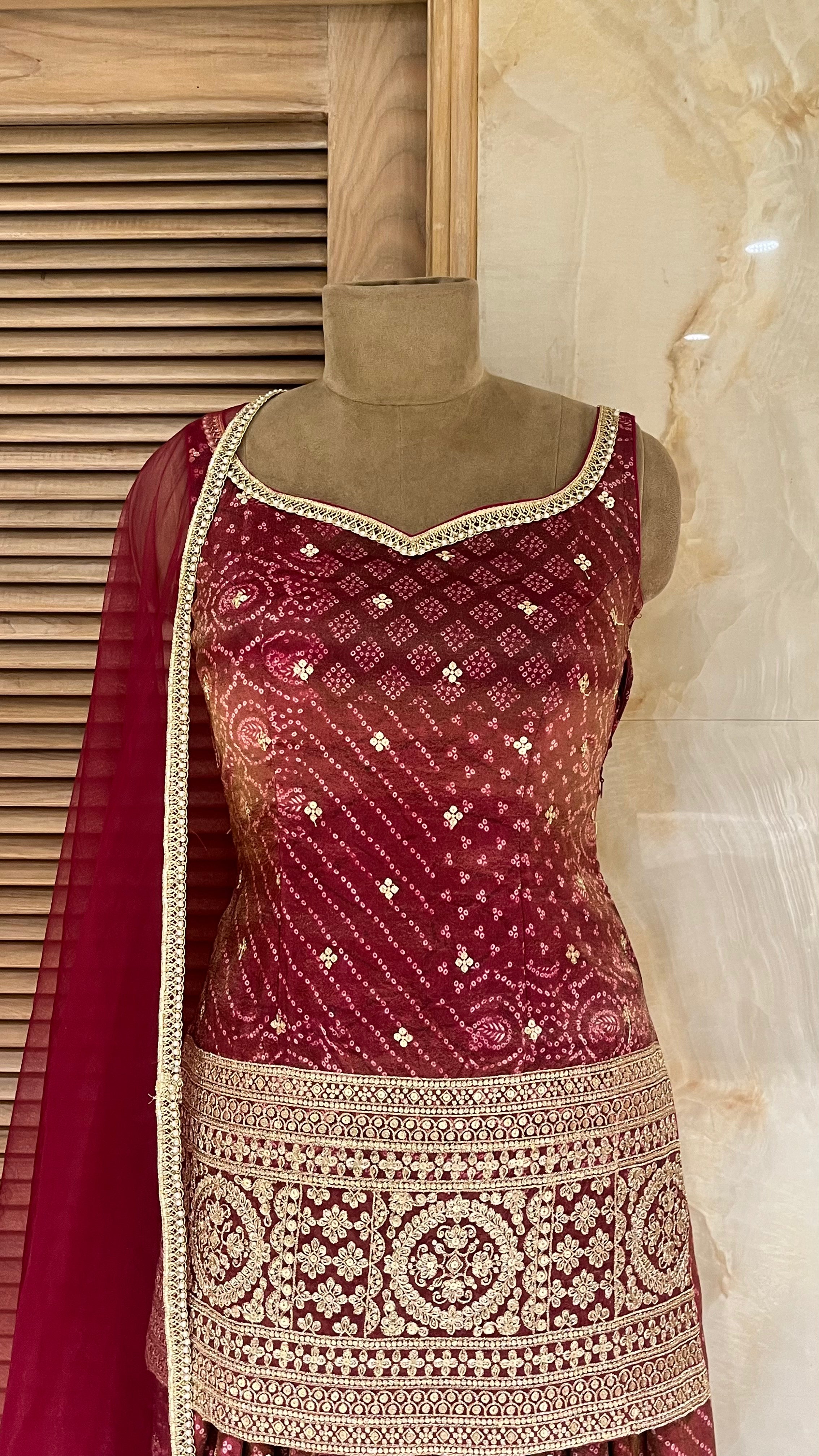 MAROON EMBROIDERED PATIALA SUIT