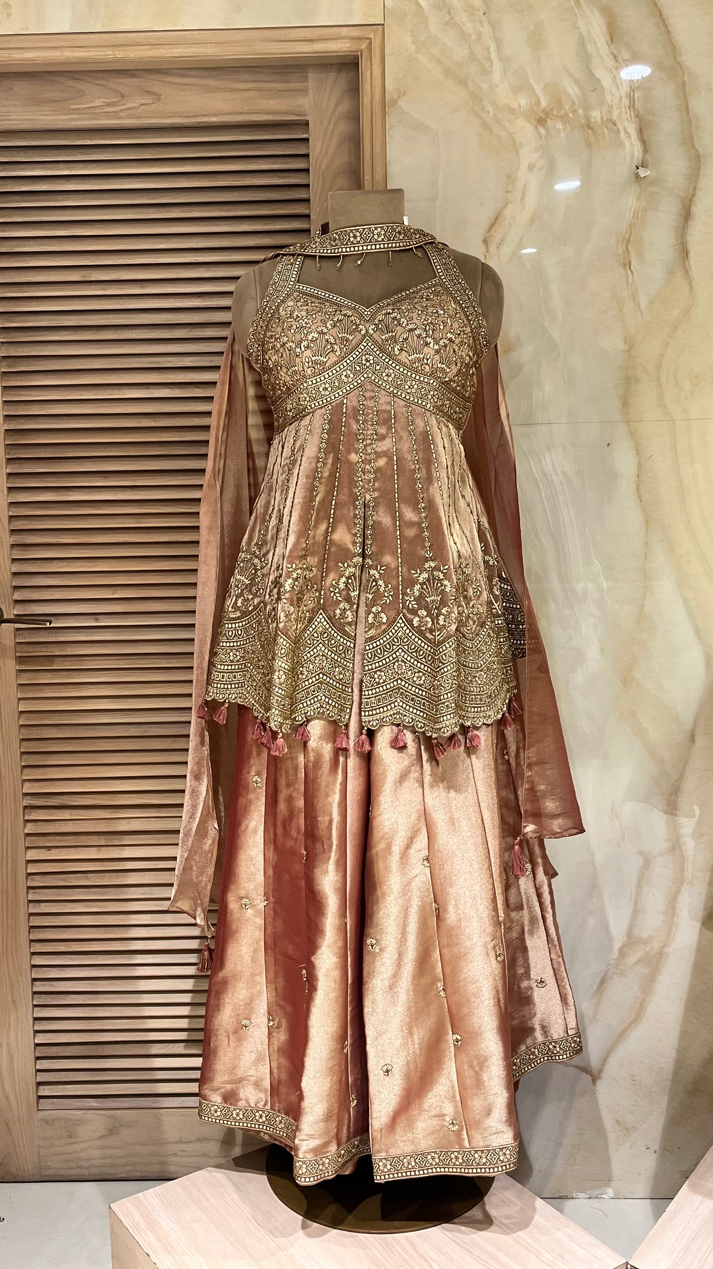 PEACH EMBROIDERED SHARARA SUIT