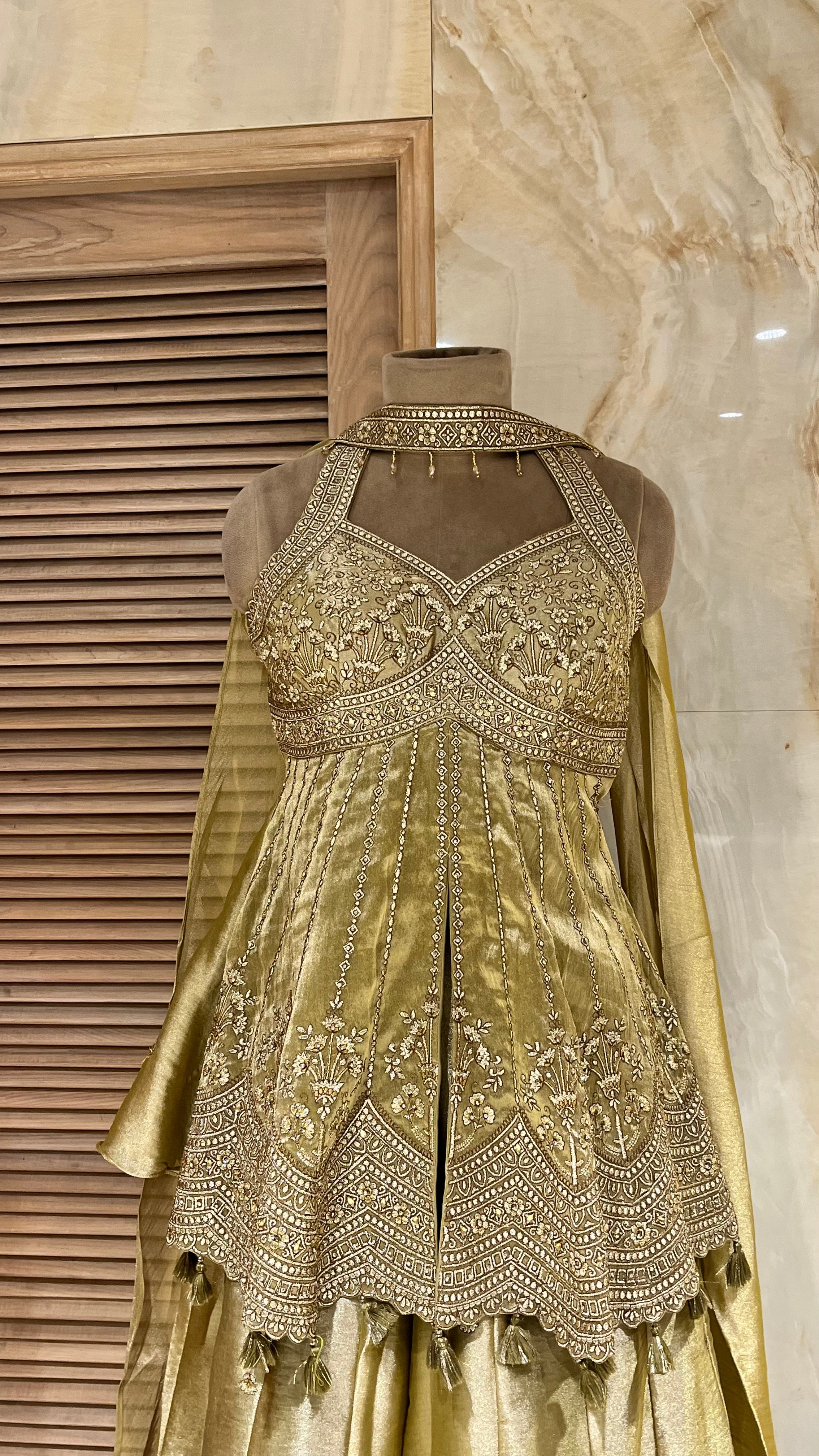 OLIVE GREEN EMBROIDERED SHARARA SUIT