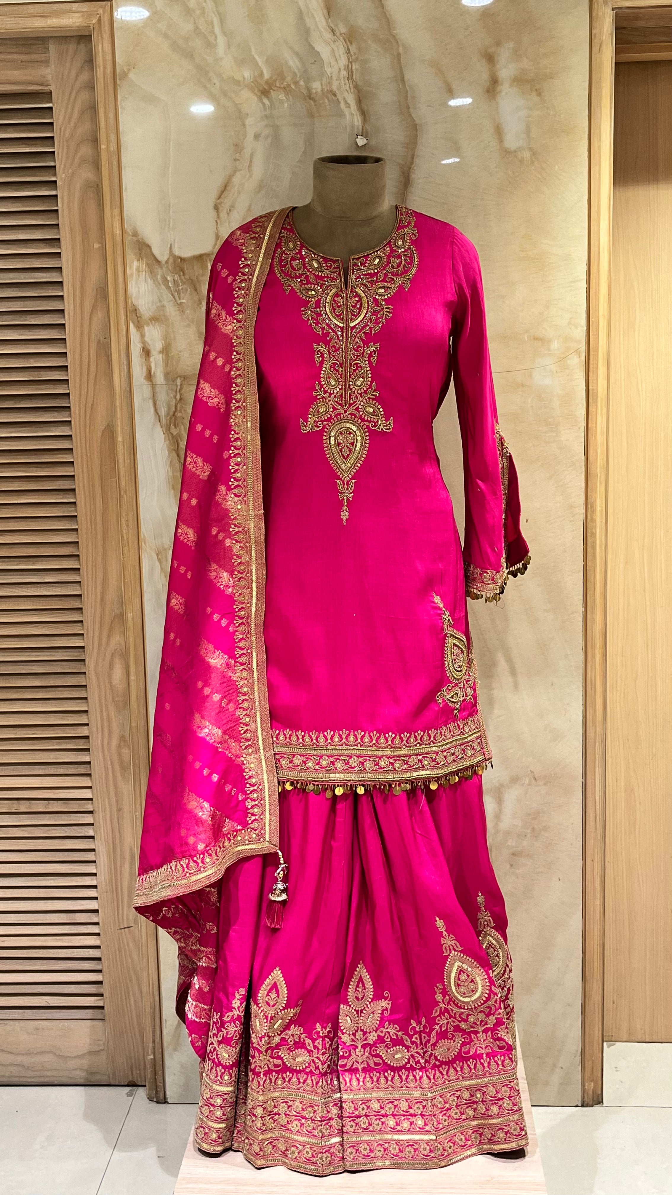 MAGENTA EMBROIDERED SHARARA SUIT