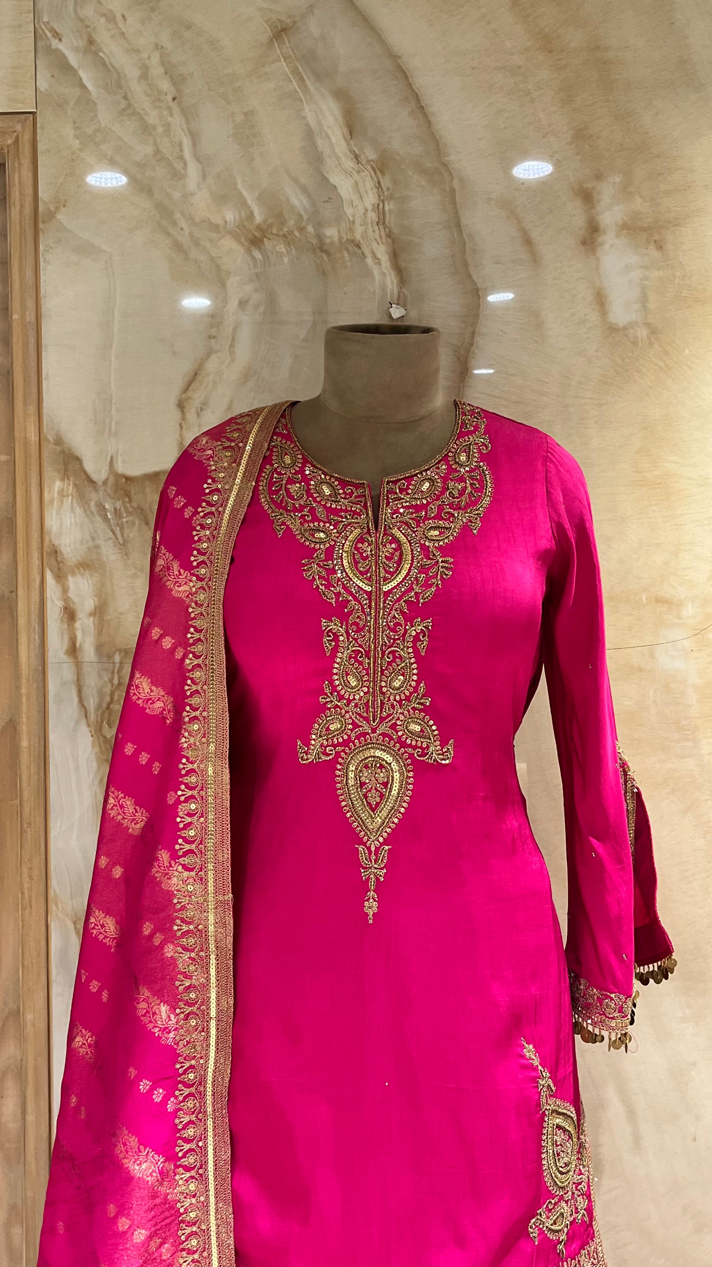 MAGENTA EMBROIDERED SHARARA SUIT