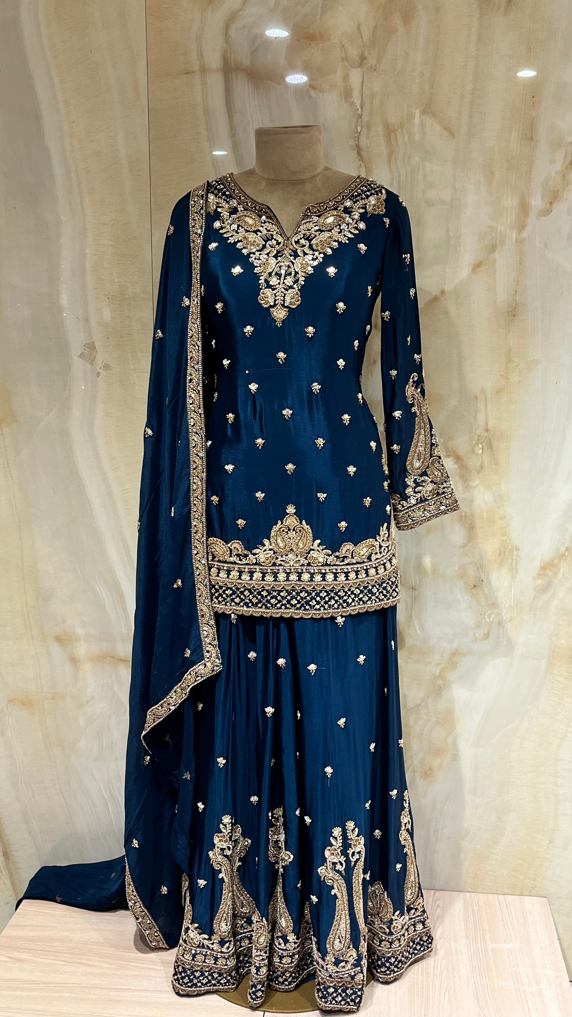 NAVY BLUE EMBROIDERED SHARARA SUIT SET