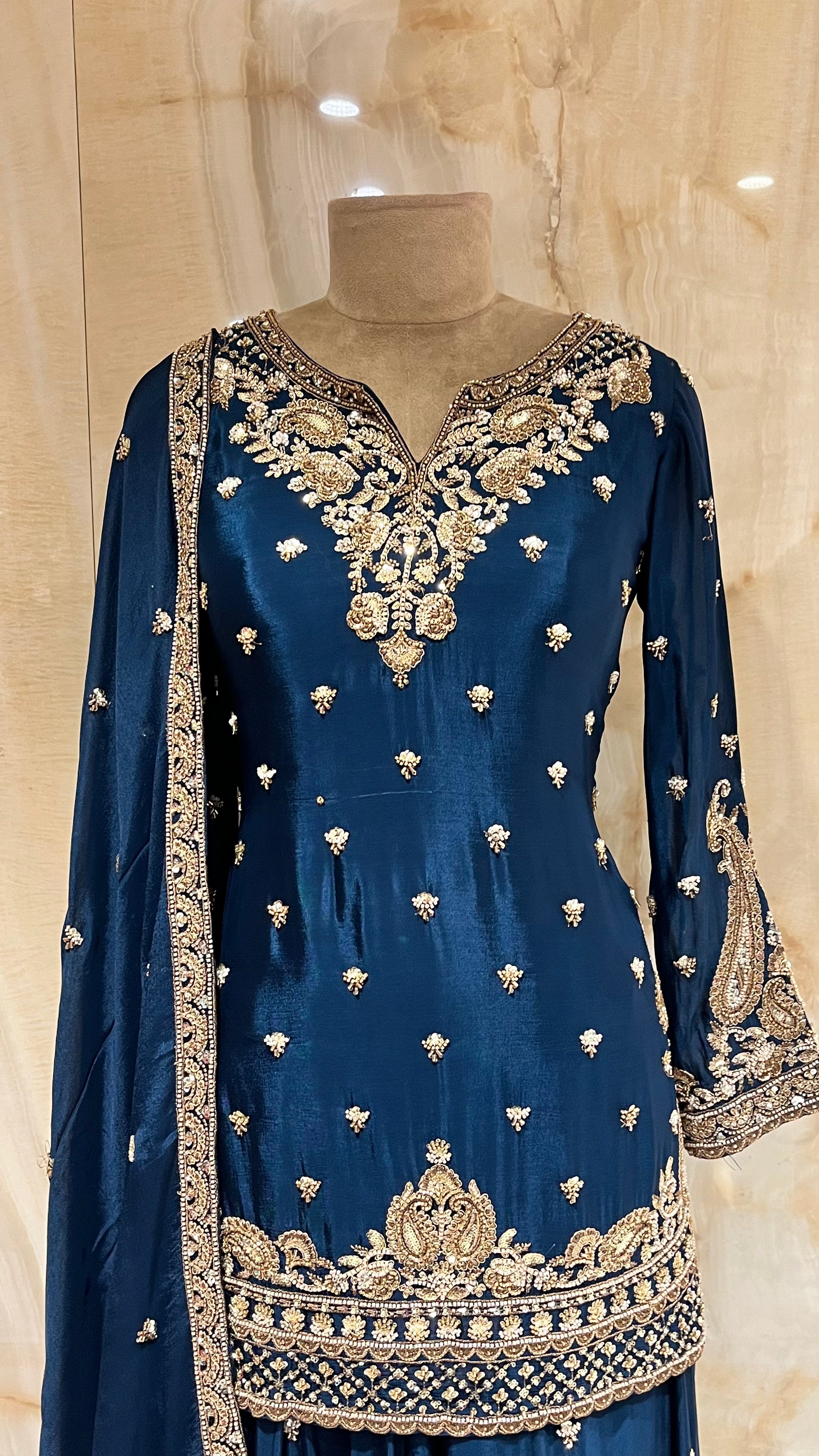 NAVY BLUE EMBROIDERED SHARARA SUIT SET