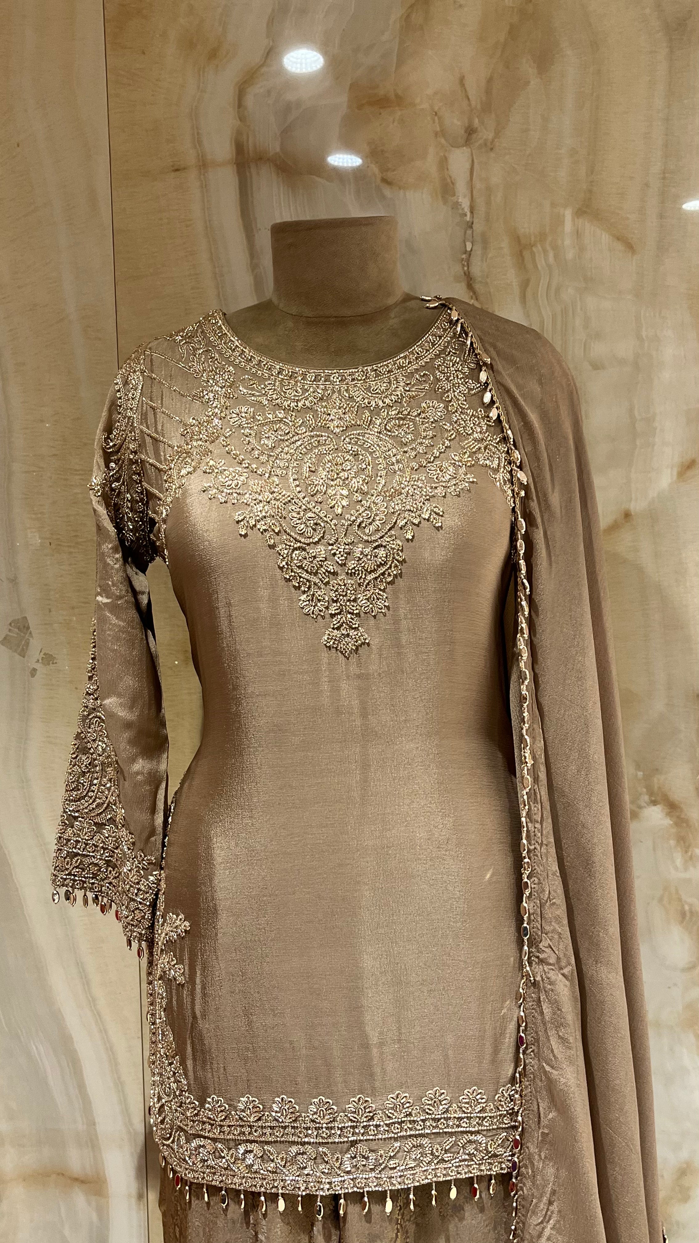 TAUPE EMBROIDERED PANT SUIT SET