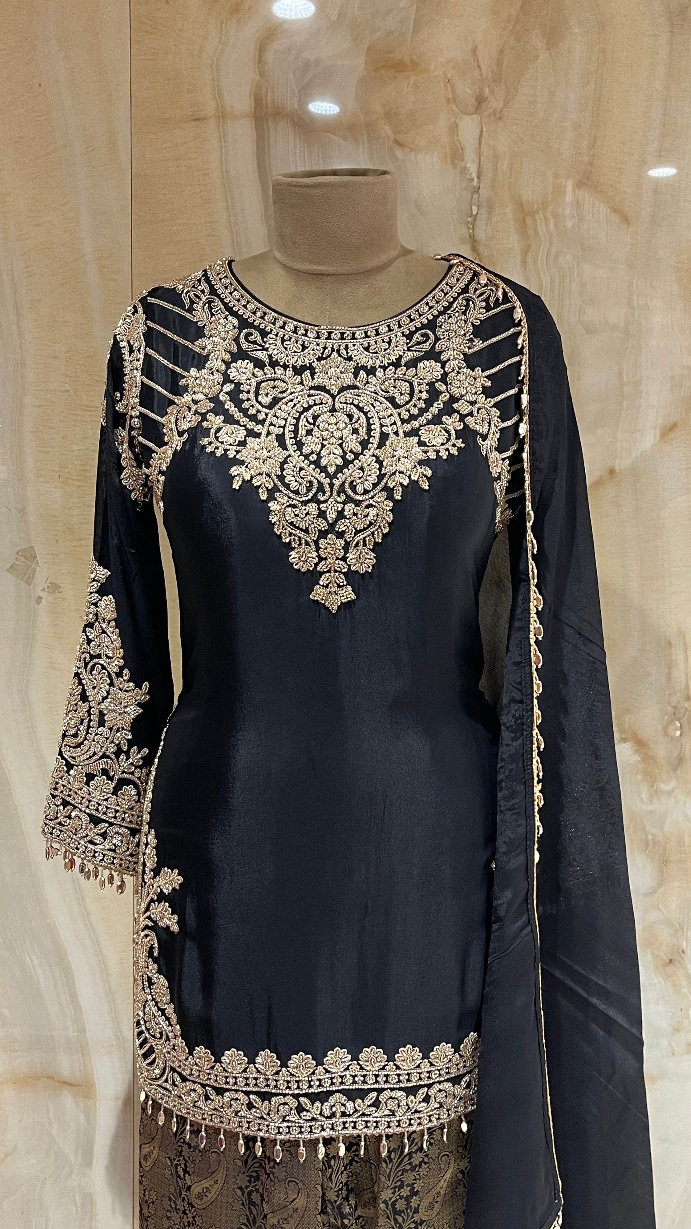 BLACK EMBROIDERED PANT SUIT SET