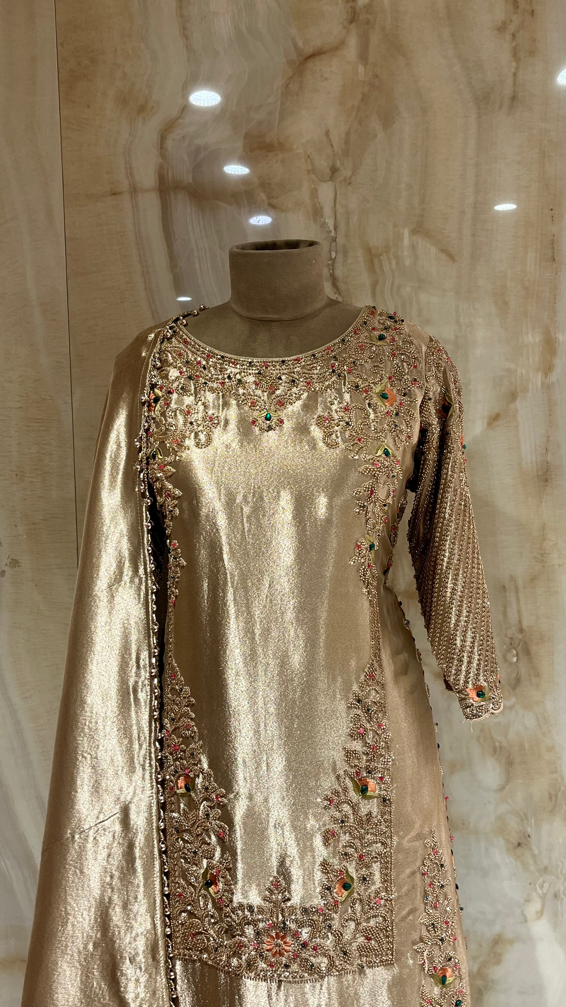 BEIGE EMBROIDERED PANT SUIT SET
